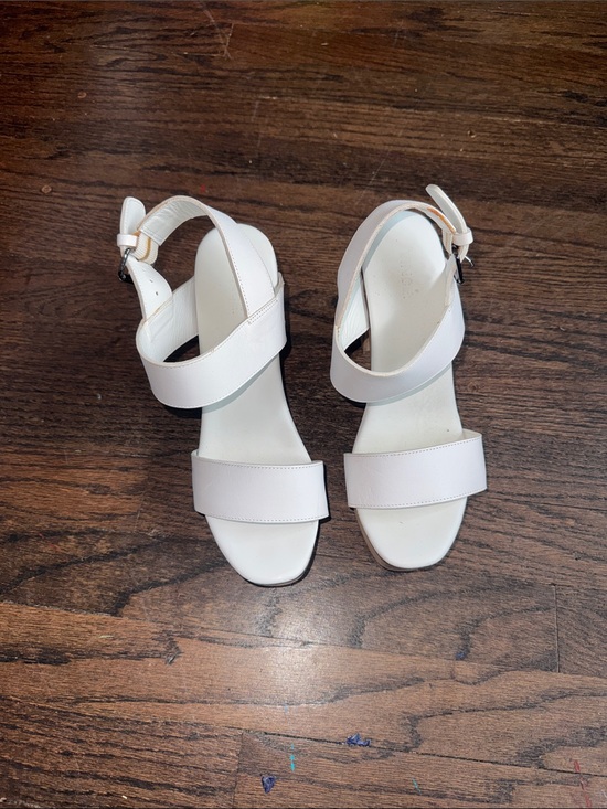 Vince Shoes - Vince White Two-Strap Ankle Buckle Sandals with Low Block Heel